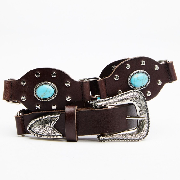 Shyanne Multi Studded Concho Leather Belt with Turquoise Details SZ XL  NEW - Picture 1 of 6